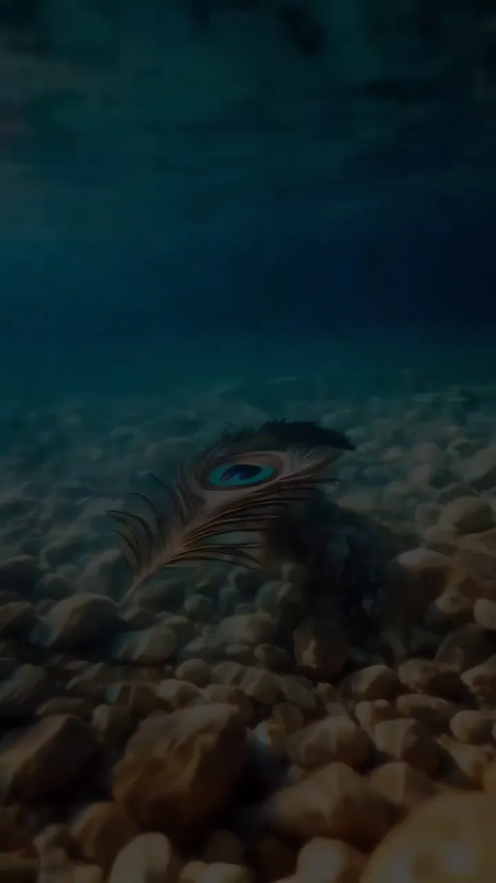 Peacock Feather Underwater With Blue Eye Glow