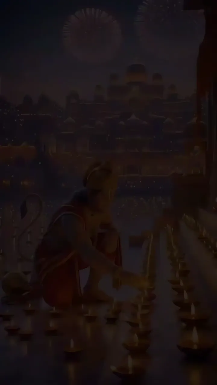 Diwali Festival Diya Lighting Night Scene