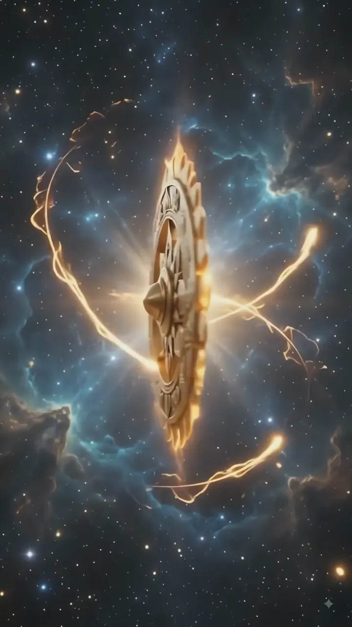 Sudarshan Chakra Divine Cosmic Energy In Starry Nebula