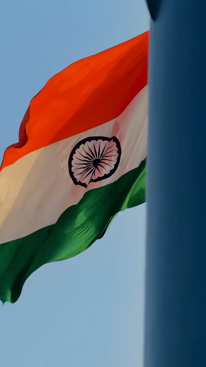 India Flag Waving In Blue Sky Live Wallpaper