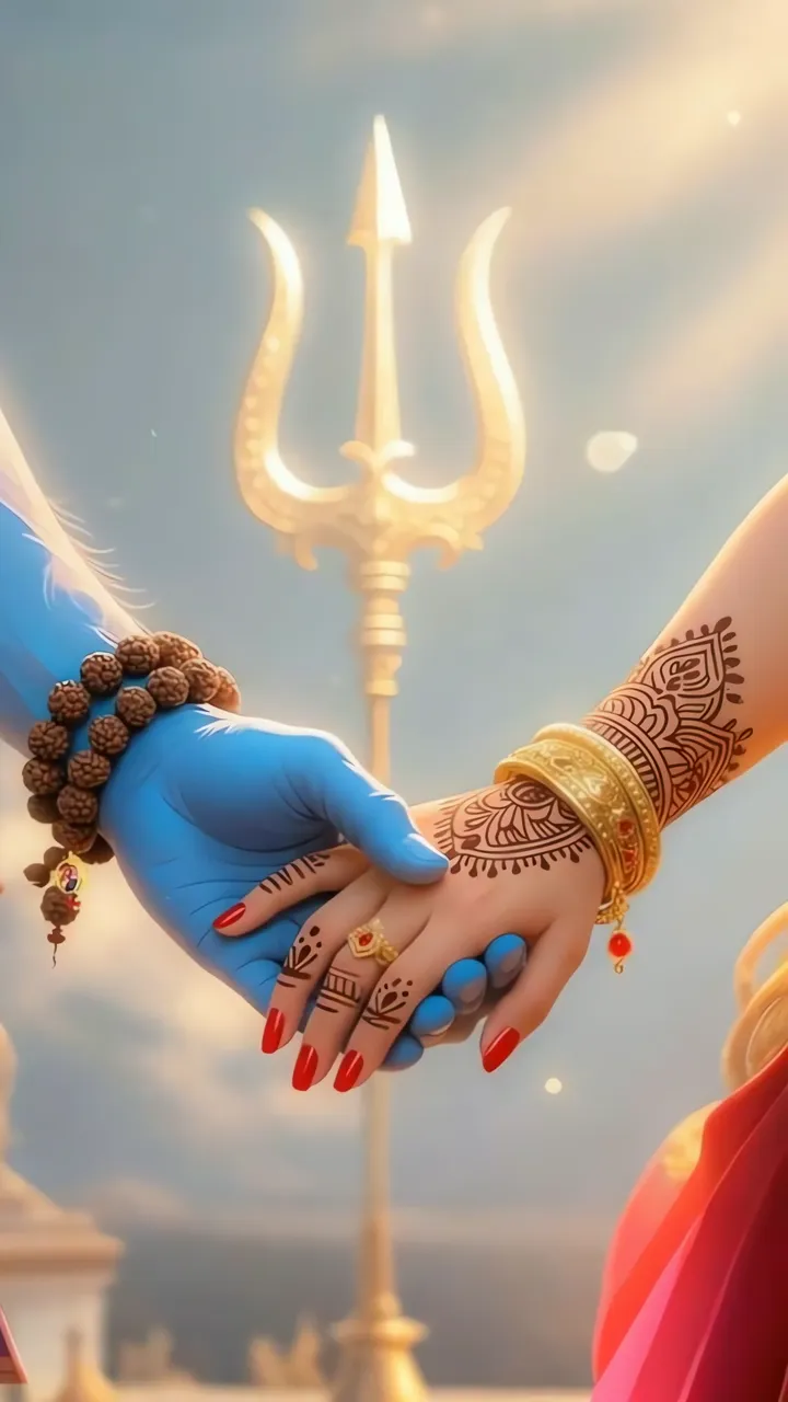 Shiva Parvati Holding Hands With Trishul And Henna