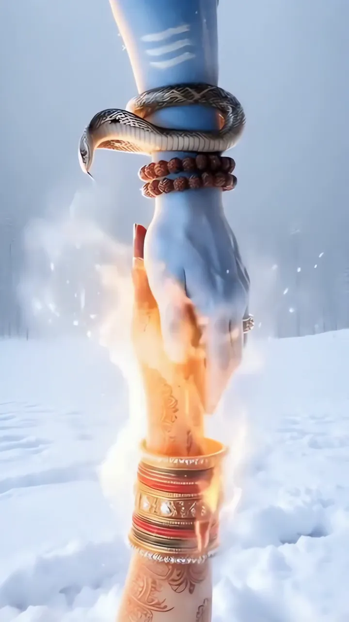 Shiva Hand With Snake And Fire In Snow