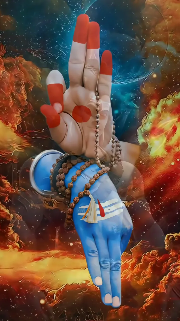 Shiva's Blue Hand With Trishul And Cosmic Fire