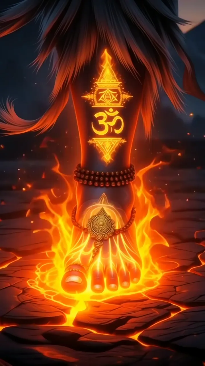 Shiva's Footprint With Om Symbol And Fiery Aura