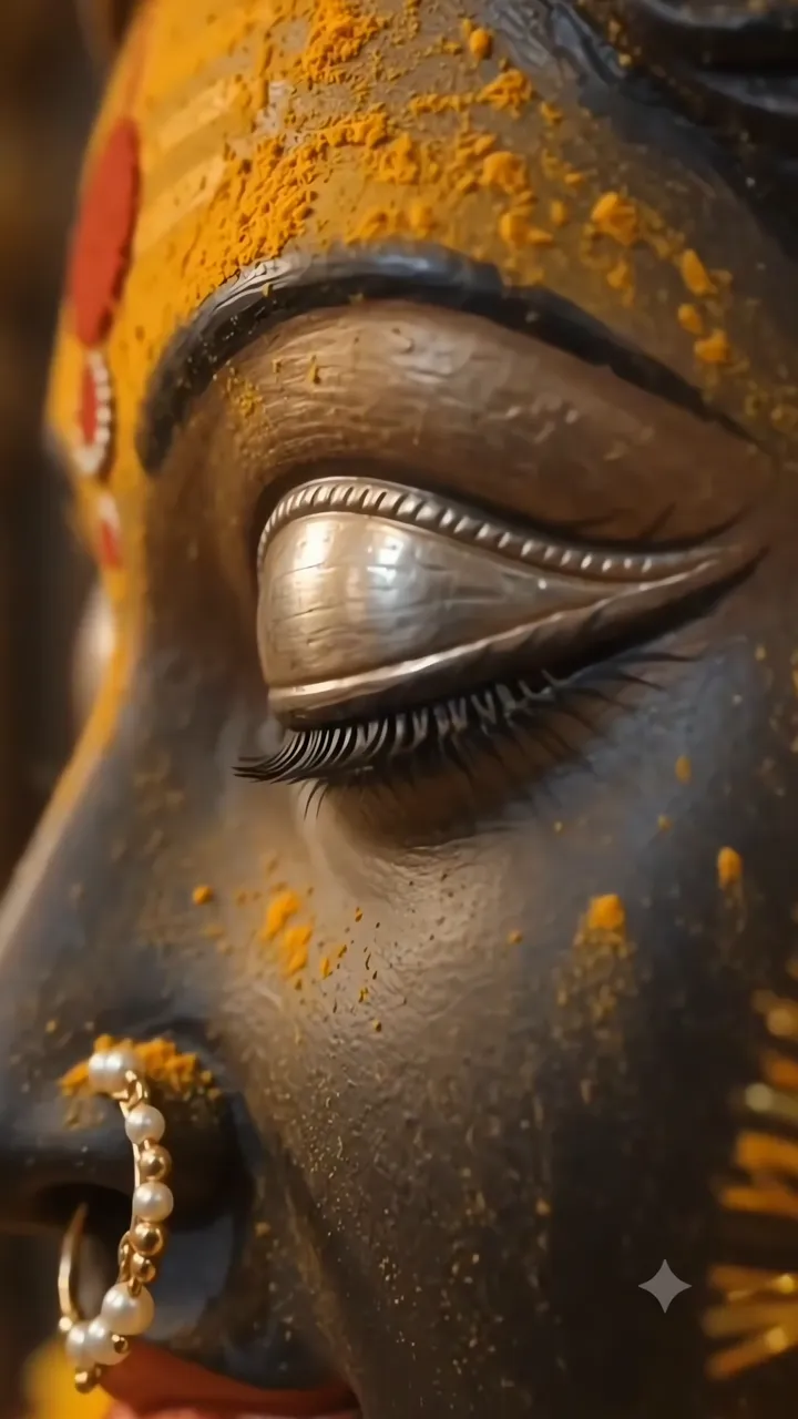 Shiva Statue Close-Up With Turmeric And Pearl Nose Ring