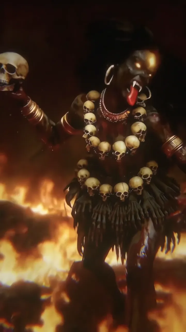 Kali Devi Horror Goddess With Skulls And Fire