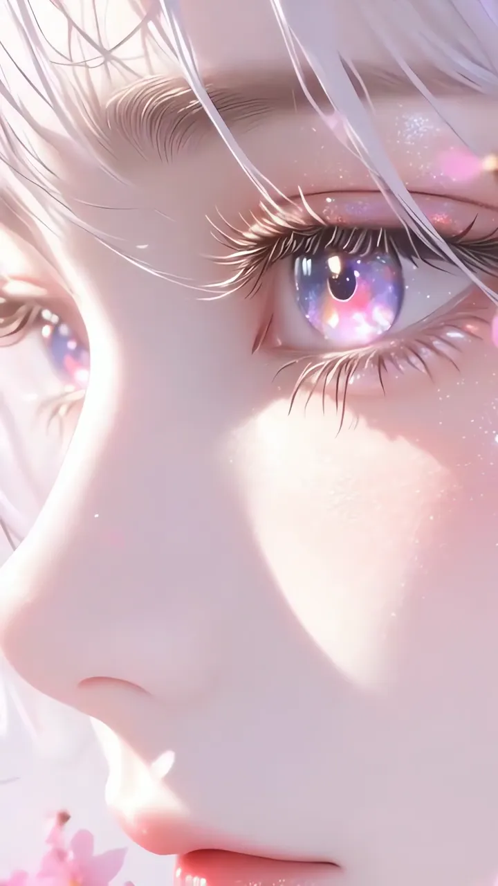 Anime Girl With Sparkling Purple Eyes And Cherry Blossoms