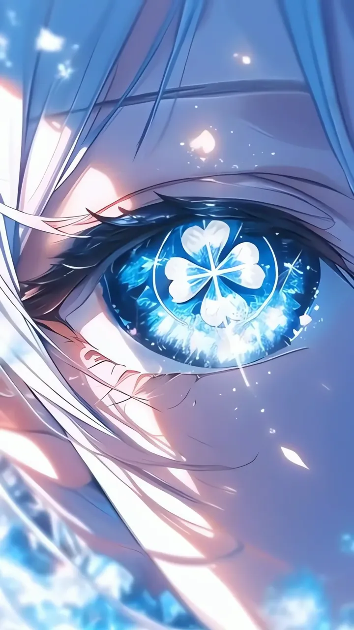 Anime Girl With Four-Leaf Clover Eye And Glowing Blue Aura