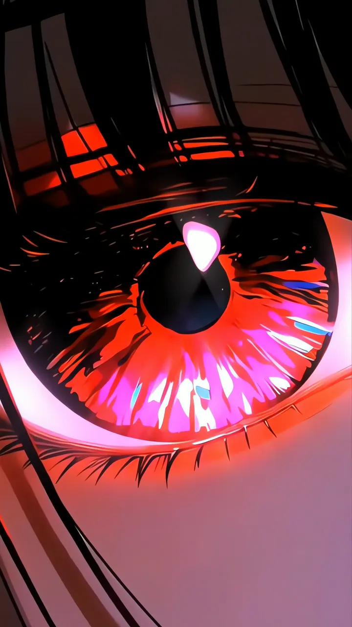 Anime Girl With Glowing Red Eye And Pink Aura