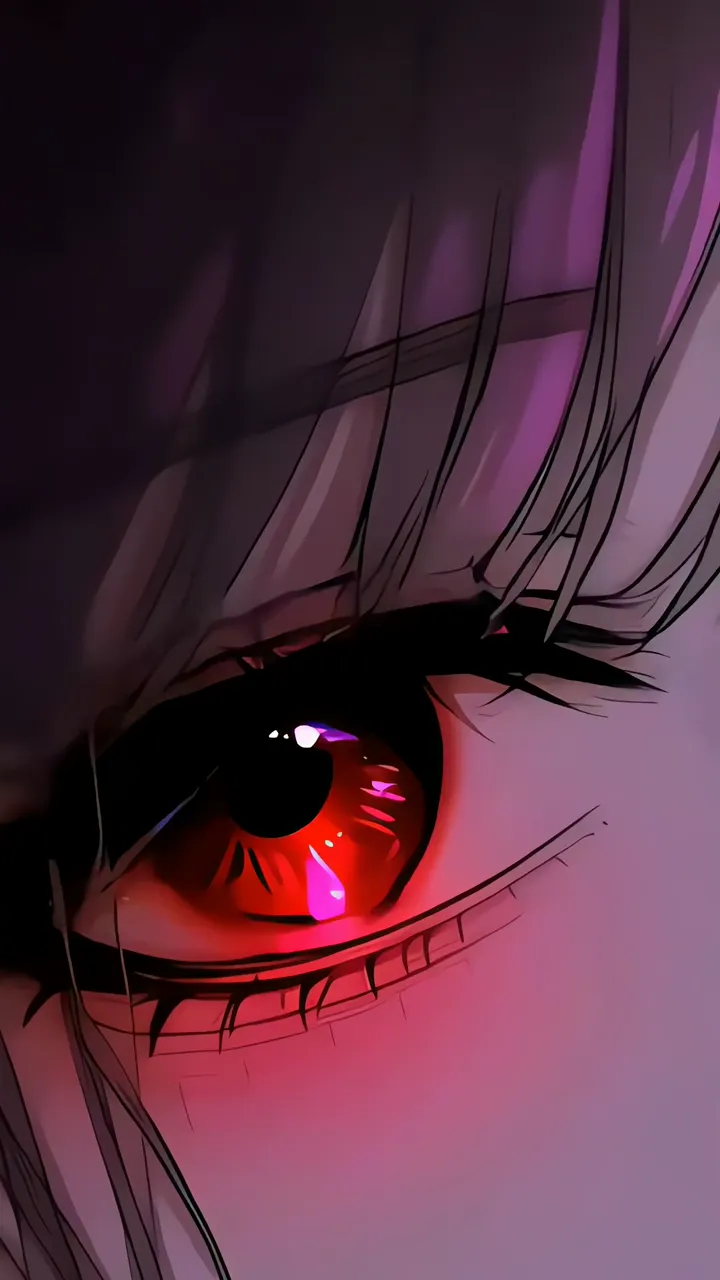 Anime Girl With Crimson Eye And Purple Glow