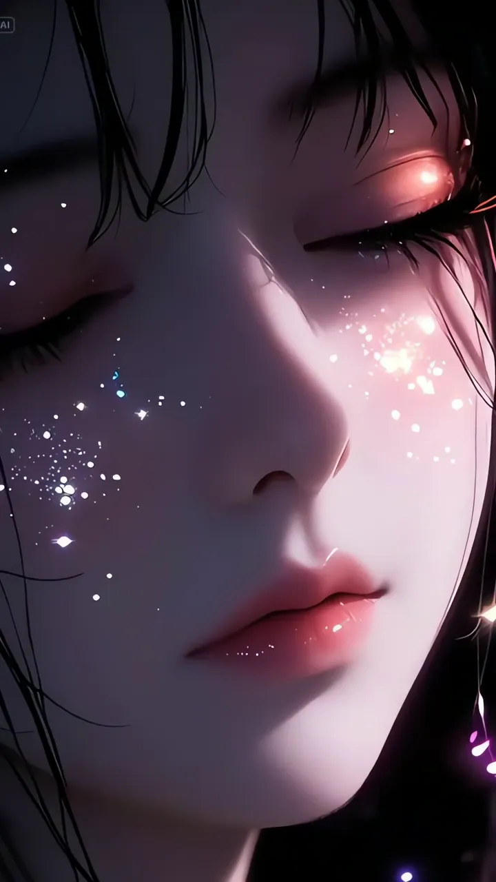Anime Girl With Glowing Eyes And Sparkle Effect