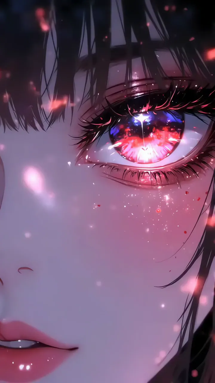 Anime Girl With Glowing Red And Blue Eyes Sparkle Effect