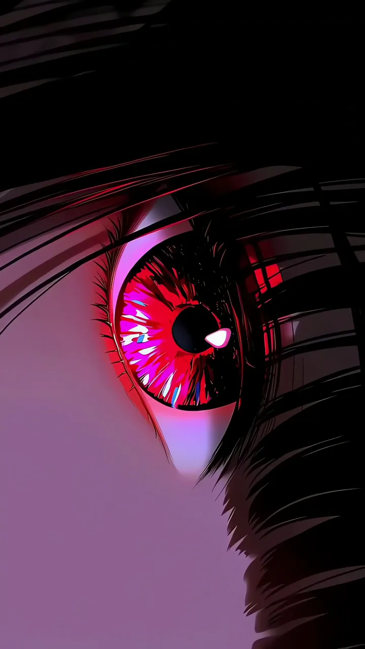 Anime Girl With Glowing Red Eye And Pink Iris