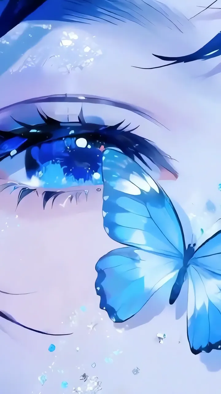 Anime Girl With Blue Butterfly And Starry Eyes