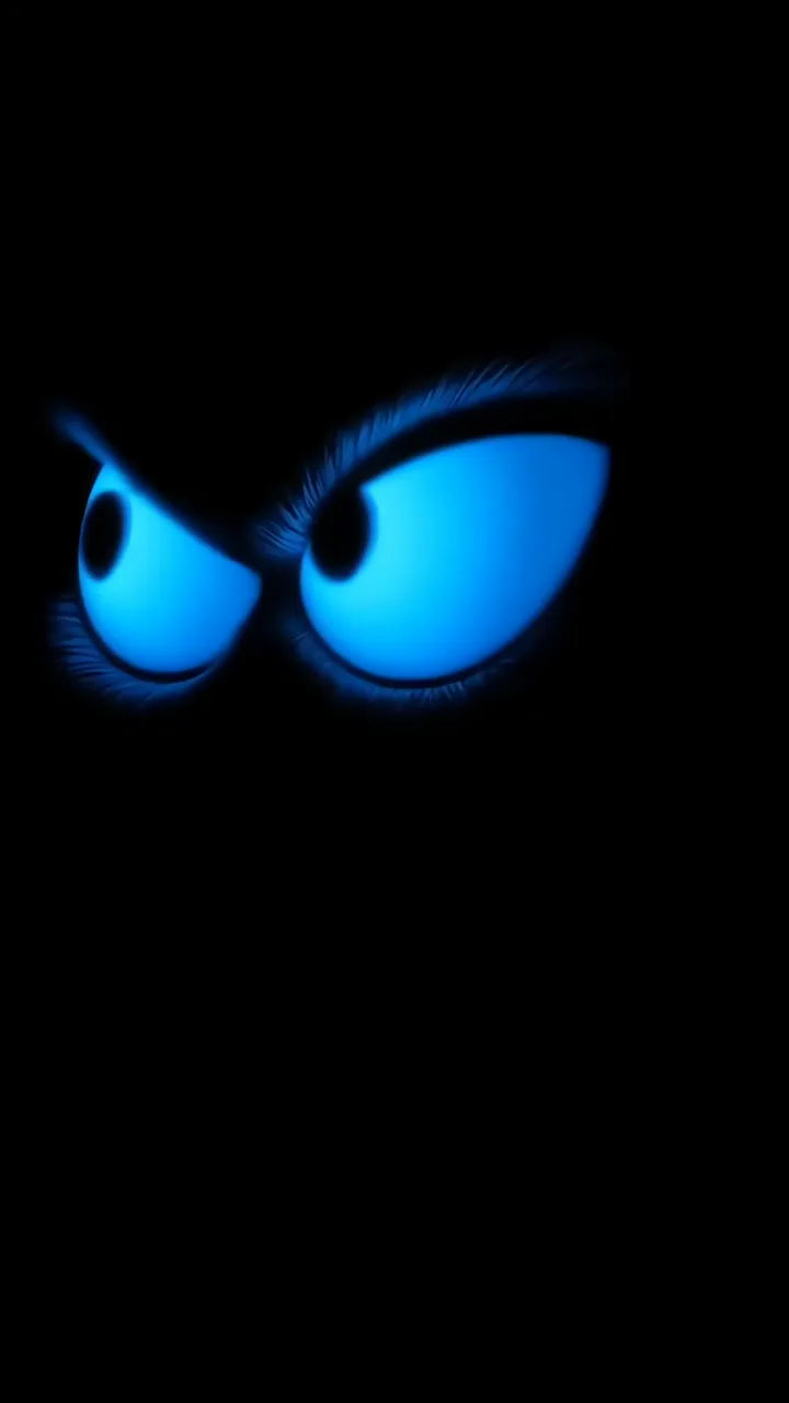 Glowing Blue Eyes With Angry Expression In Dark