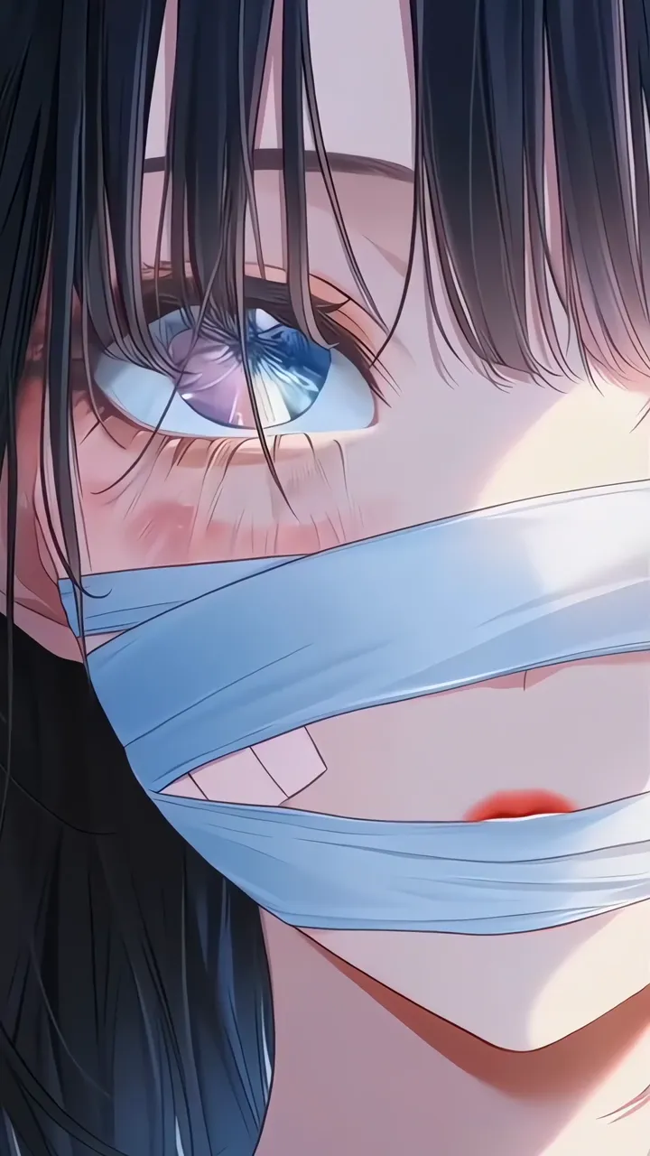 Anime Girl With Blue Eyes And Tied Mouth Aesthetic