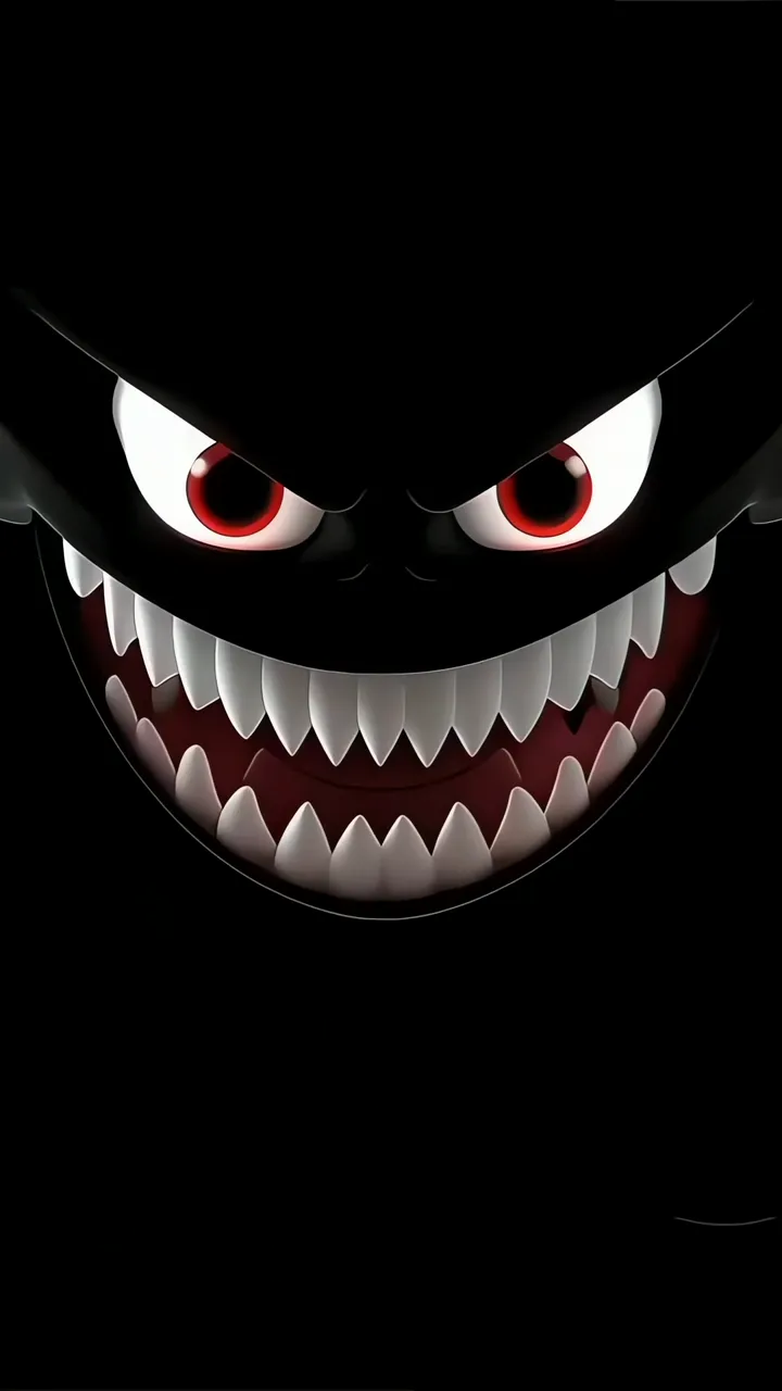 Scary Cartoon Monster With Red Eyes And Sharp Teeth