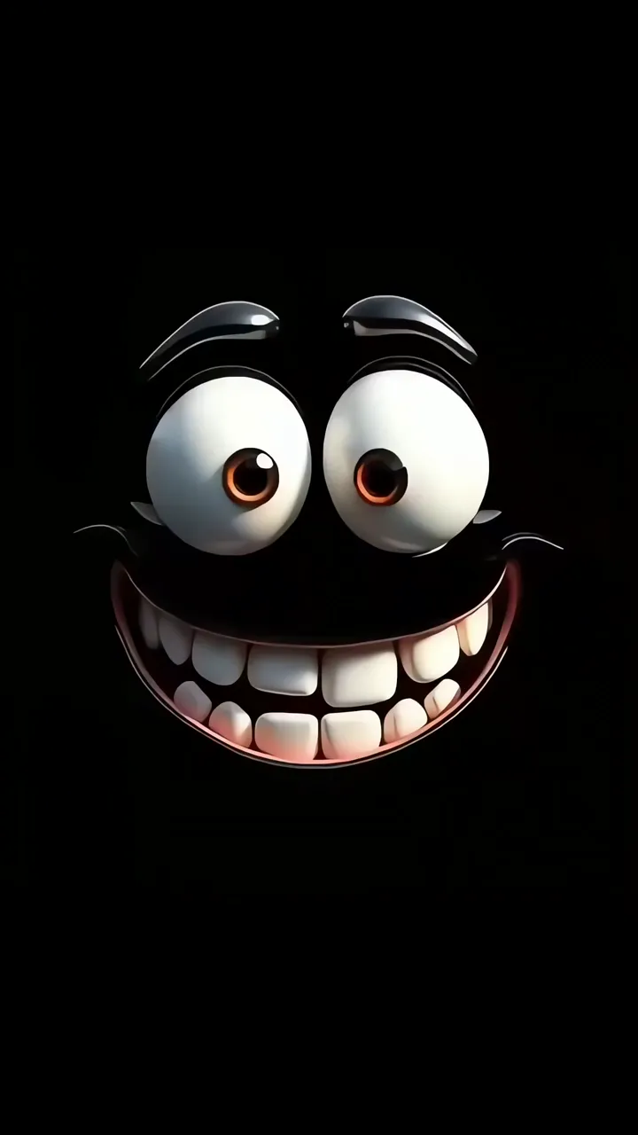 Cartoonish Happy Face With Big Eyes And Gleaming Teeth