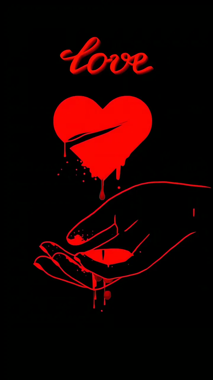 Red Heart Dripping Blood With Hand Holding Love Tattoo Style