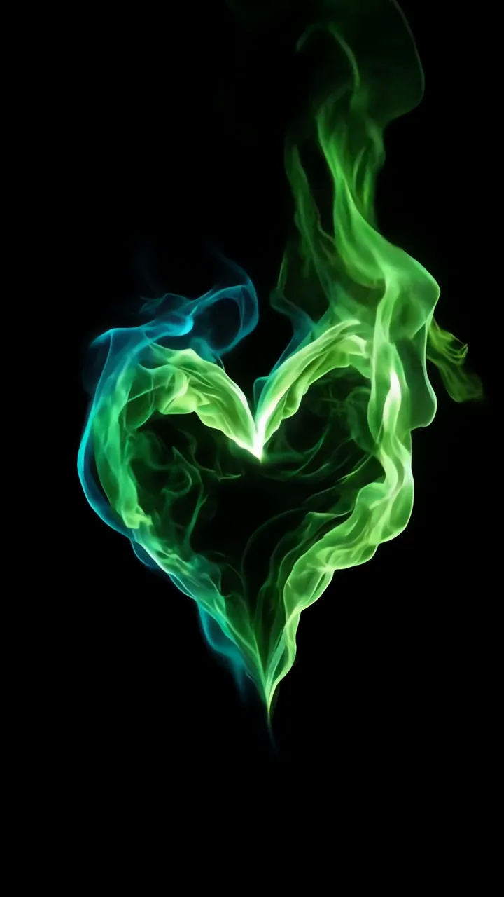Glowing Green Heart Smoke With Blue Aura
