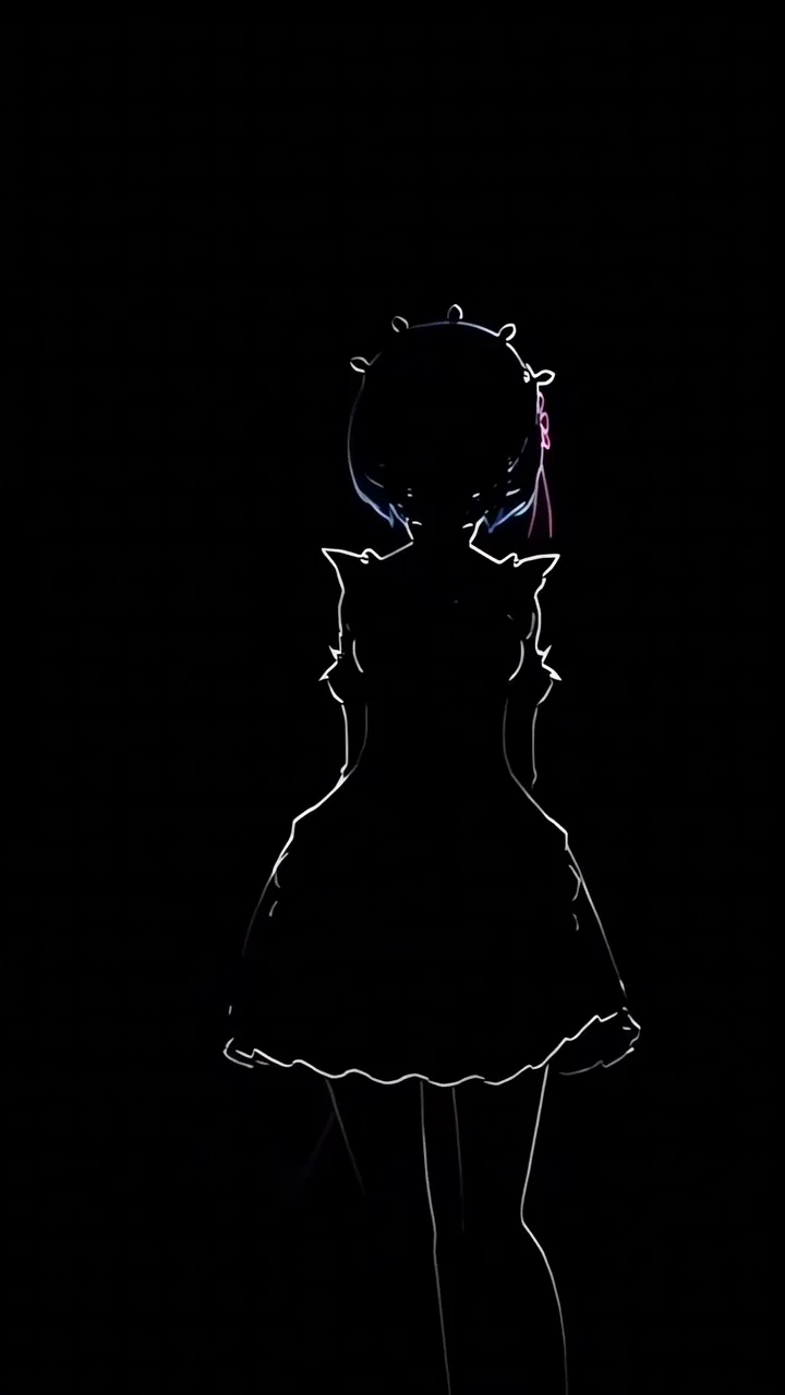 Anime Girl Glowing Neon Outline Back View