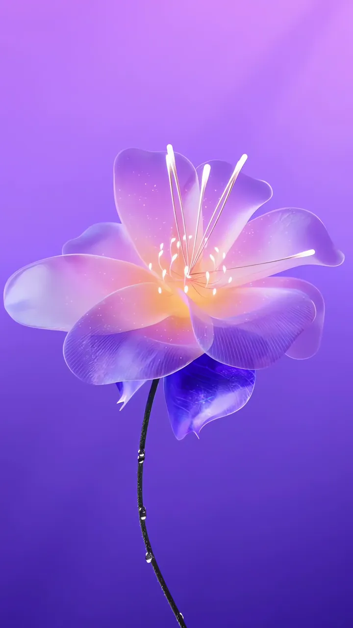 Glowing Purple Glass Flower With Sparkling Petals