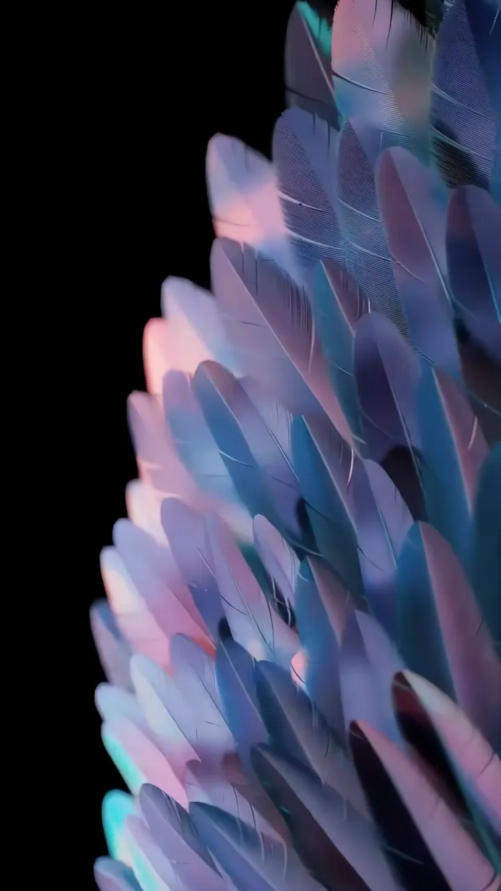 Iridescent Feathers With Blue And Pink Glow