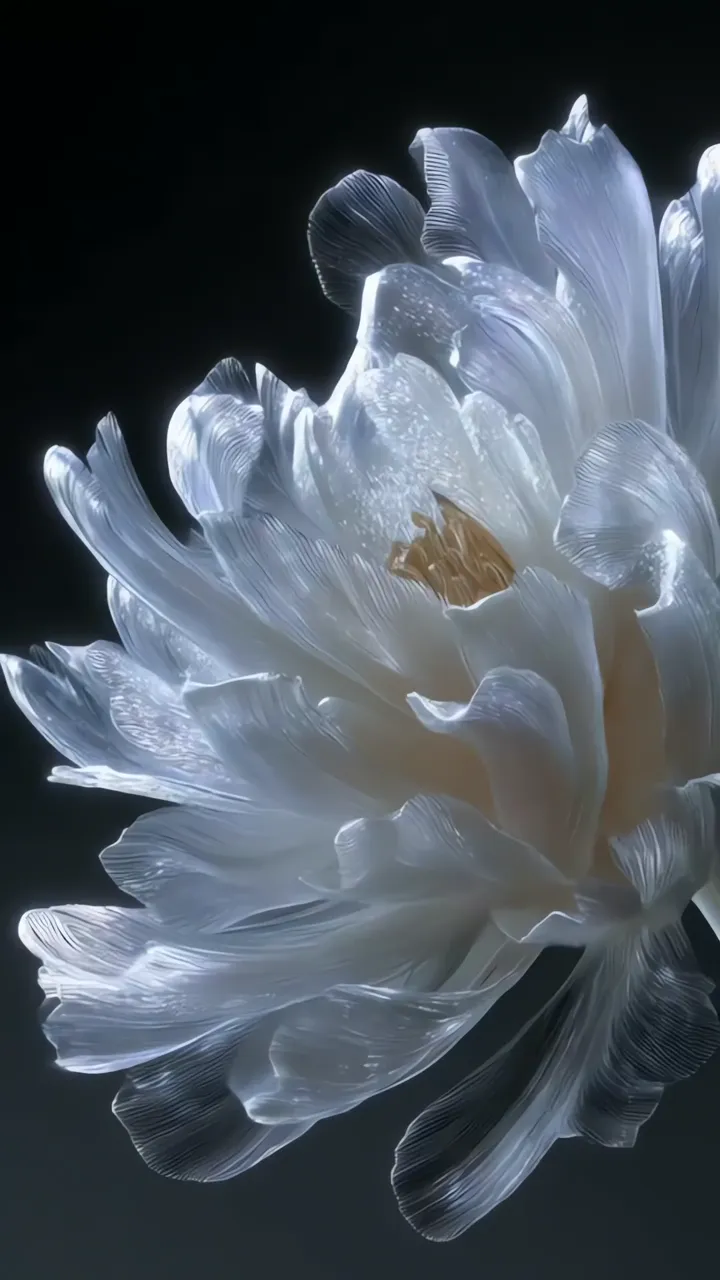 Glowing White Glass Flower With Translucent Petals