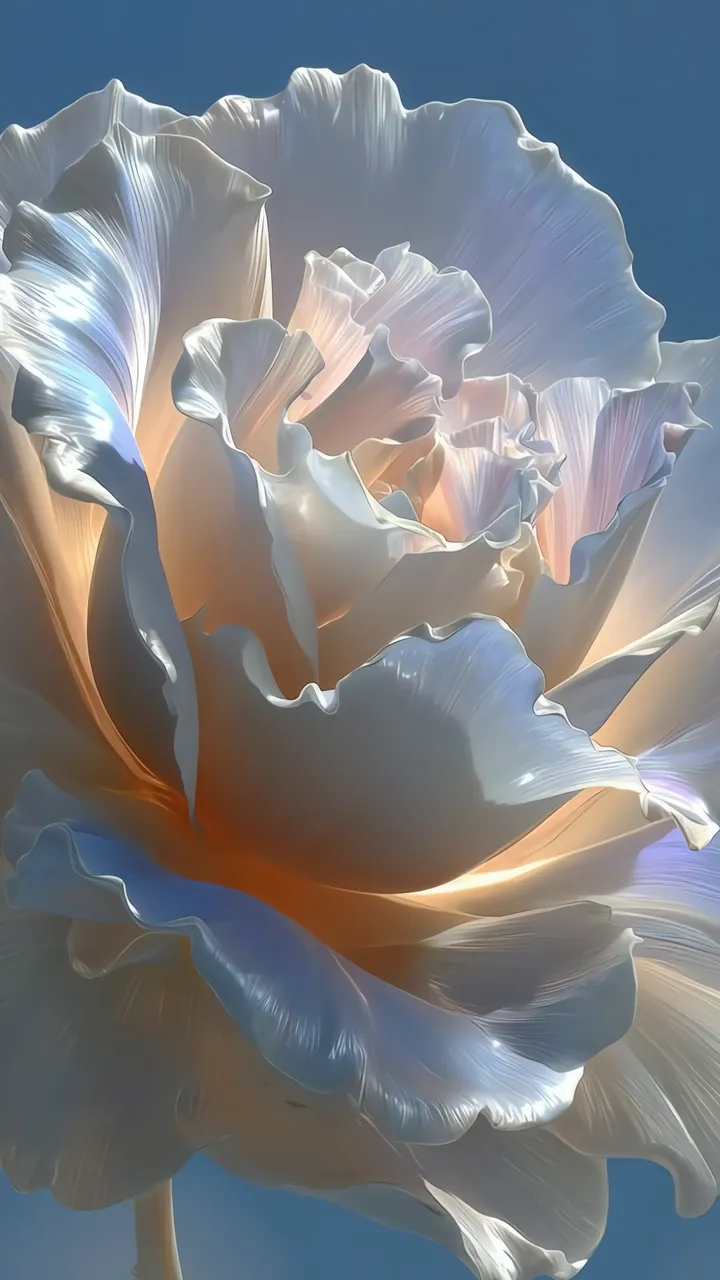 Glowing Abstract Rose With Gradient Petals And Blue Sky