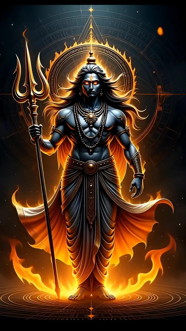 Shiva With Trishul And Fiery Aura Divine Hindu God