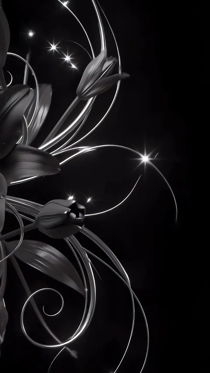 Elegant Black Lily With Glowing Silver Swirls And Sparkles