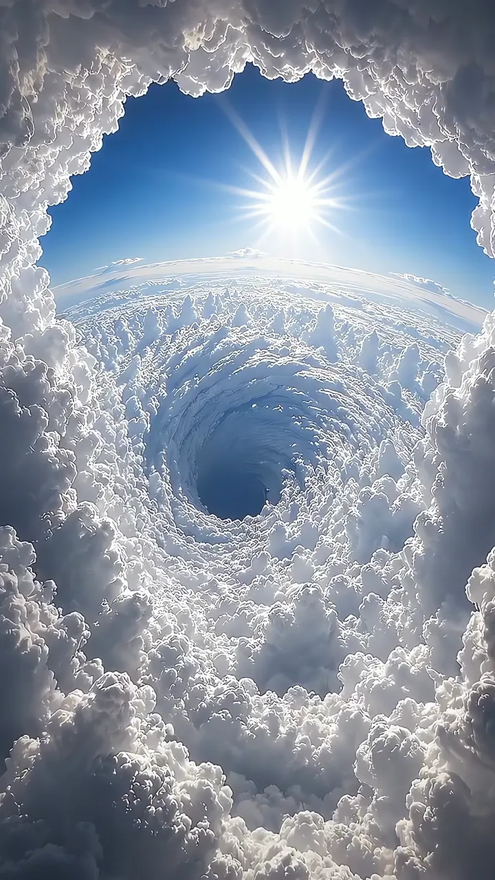 Sun Through Cloud Tunnel Aerial View