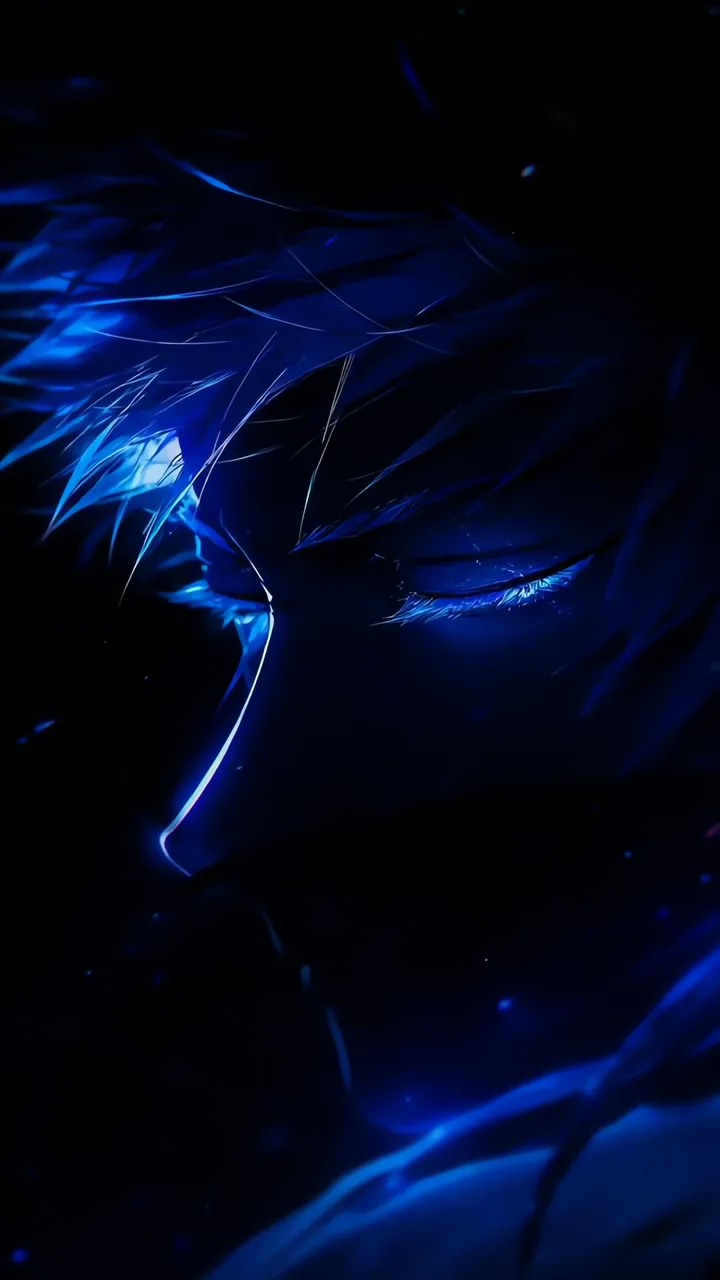 Satoru Gojo Anime Portrait With Blue Glow And Closed Eyes