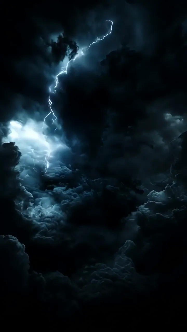 Powerful Lightning Bolt Through Dark Storm Clouds