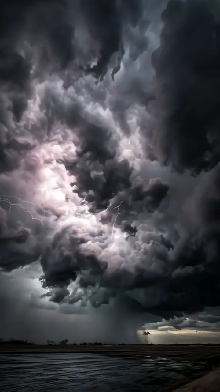Dramatic Thunderstorm With Lightning Over Stormy Waters