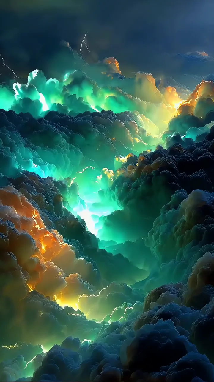 Electric Storm Clouds With Neon Green And Orange Lightning
