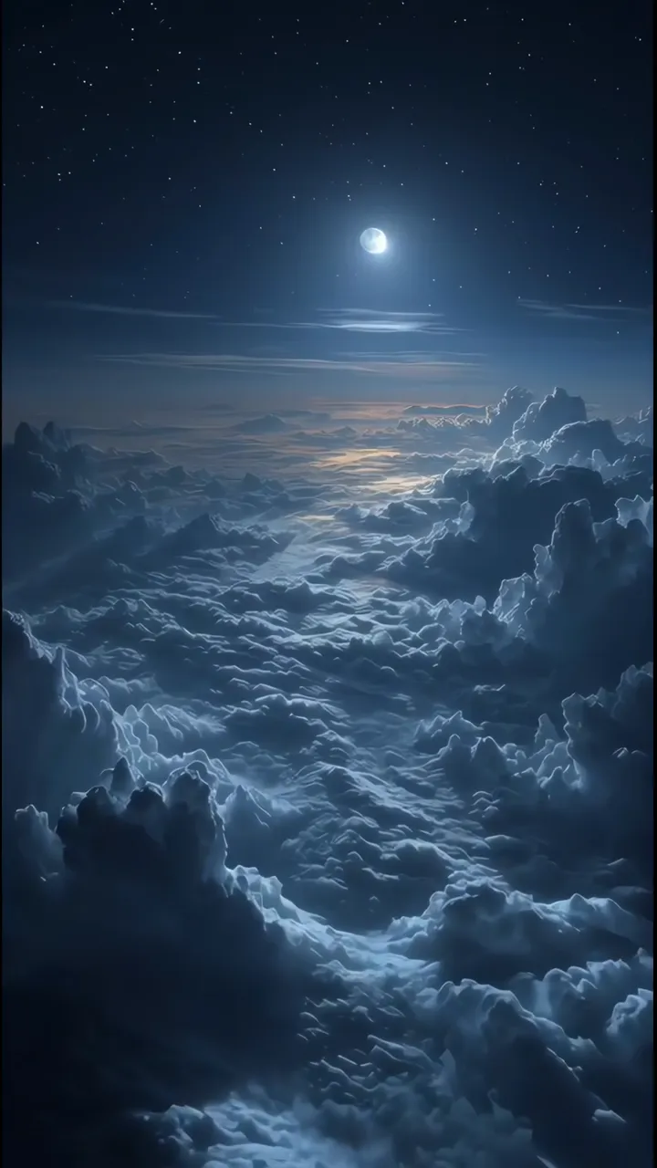 Moonlit Cloud Sea Above The Sky With Starry Night
