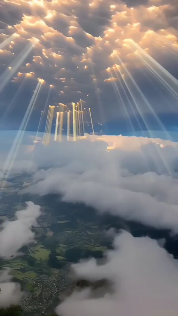 Divine Sunbeams Breaking Through Clouds Over Earth