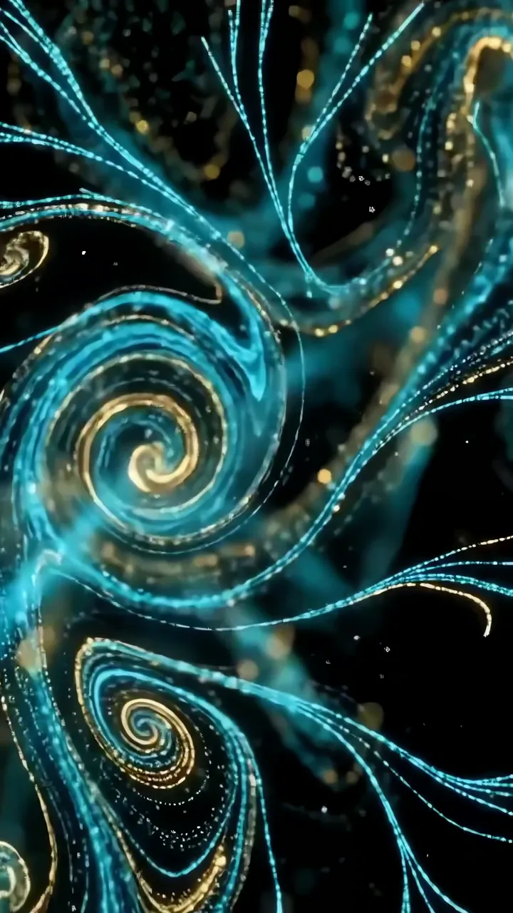 Ethereal Blue and Gold Spiral Abstract Art