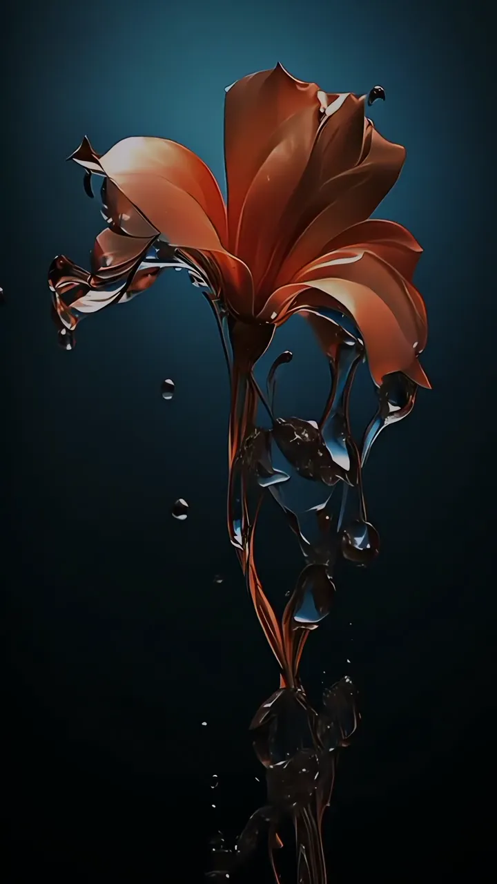 Glowing Copper Lily Flower With Liquid Metal Petals
