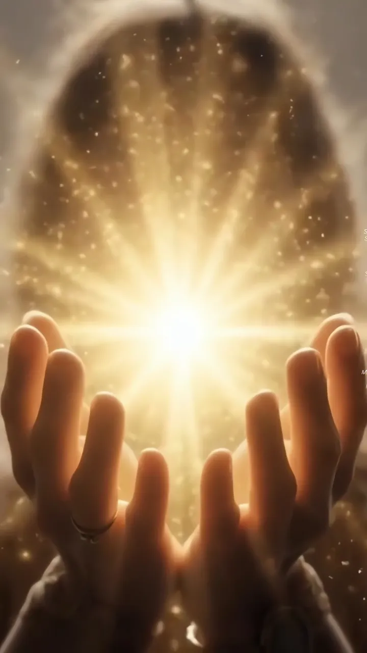 Hands Receiving Divine Light Catholic Devotion Scene