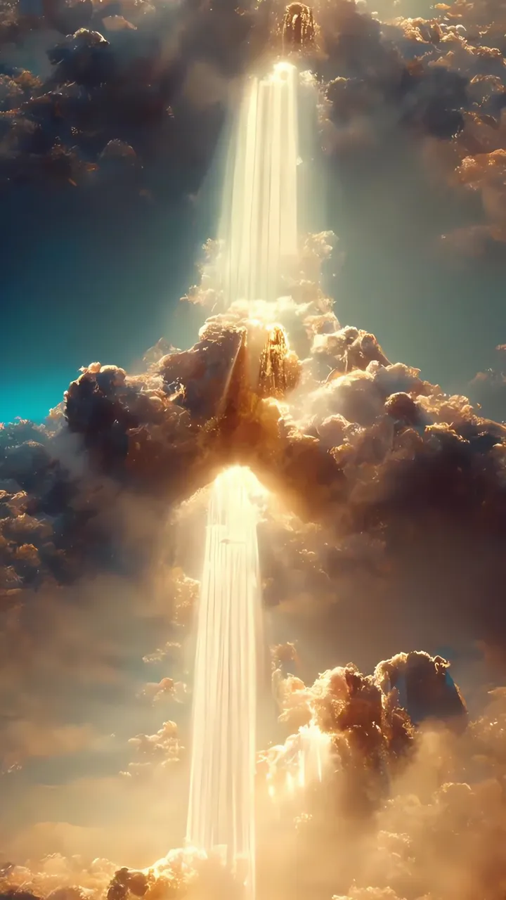 Divine Light Beam Breaking Through Clouds In Heavenly Sky