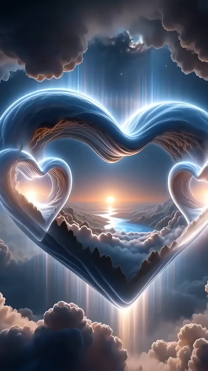 Glowing Heart Shaped Sky With Sunset And Clouds