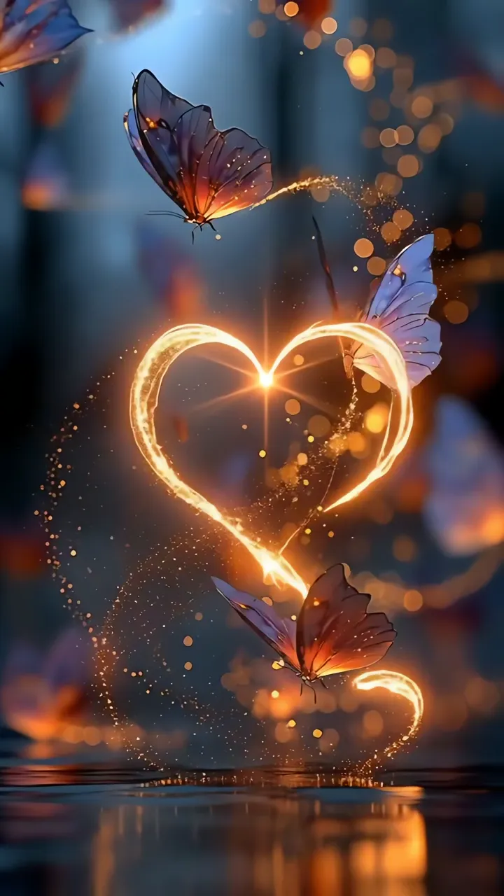 Magical Butterflies Forming Glowing Heart In Fantasy Forest