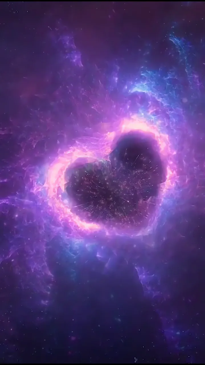 Cosmic Heart Nebula With Purple And Blue Glow