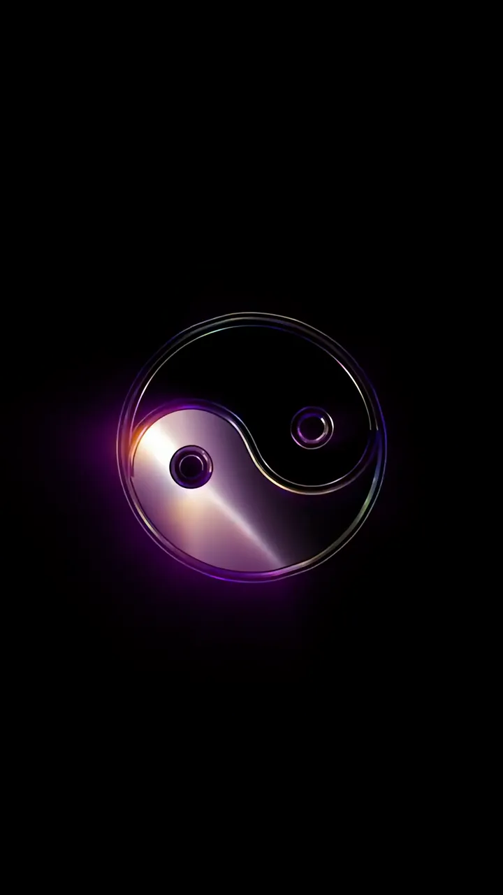 Glowing Yin Yang Symbol With Purple Aura And Black Background