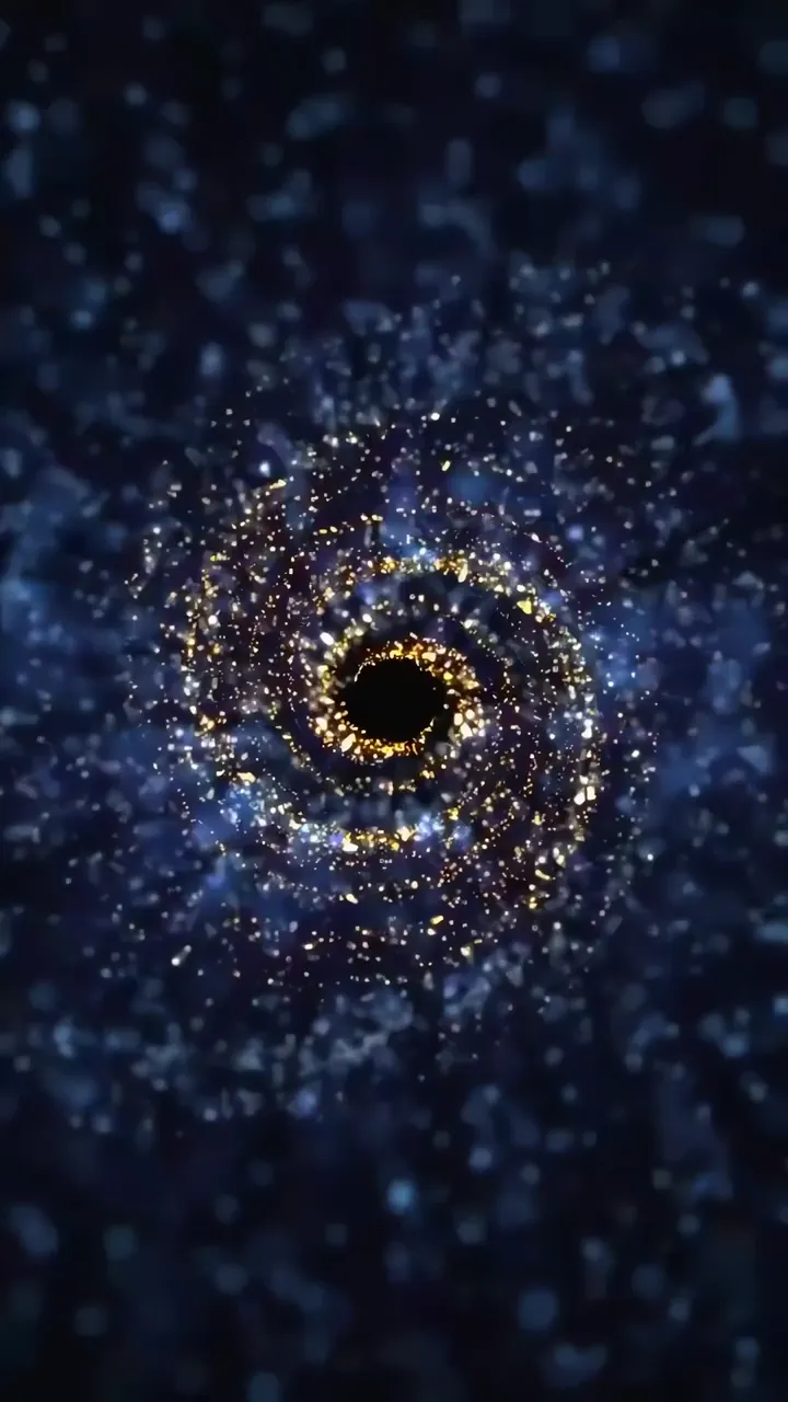 Cosmic Spiral Galaxy Tunnel With Golden Particles