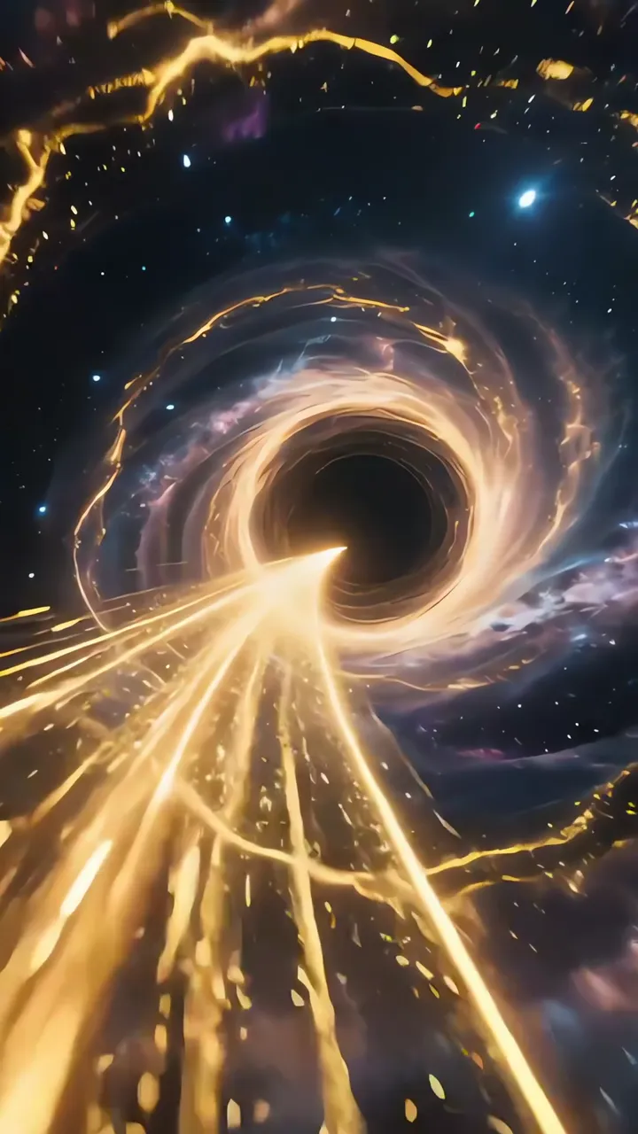 Cosmic Black Hole With Golden Energy Stream And Starry Space