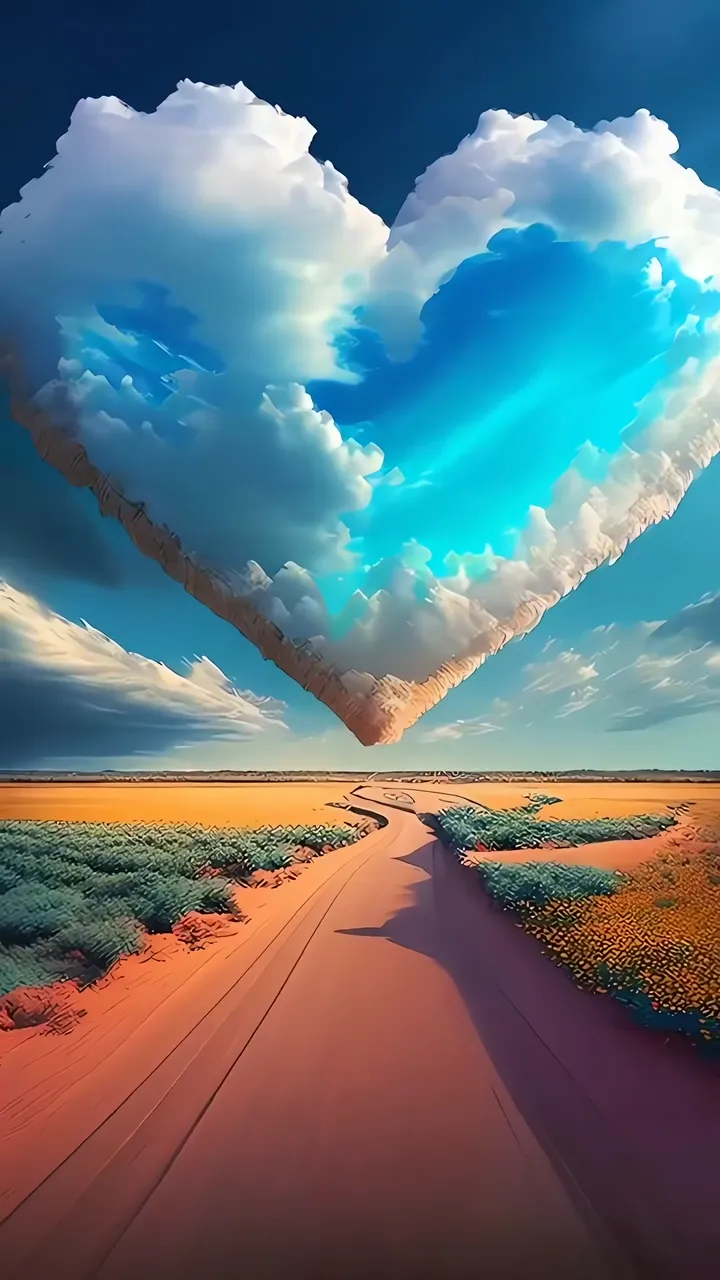 Heart-Shaped Cloud Over Desert Road With Blue Glow