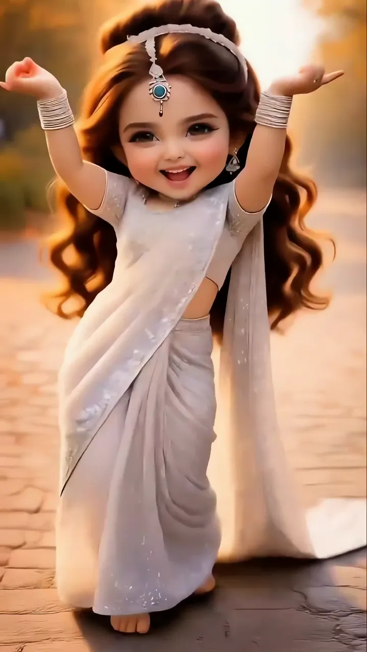 Chibi AIGirl Dancing In Traditional White Saree With Joyful Expression